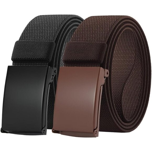 Women\'s 2 Canvas Black And Brown Adjustable Elastic Web Belt Top Military Buckle main image 5